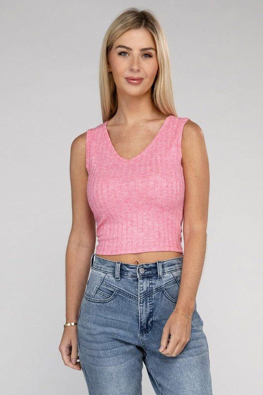 Basic Ribbed Scoop Neck Cropped Sleeveless Top - 1985 the VAULT Boutique