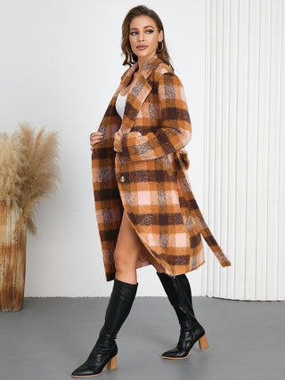 Tied Plaid Collared Neck Coat - 1985 the VAULT Boutique