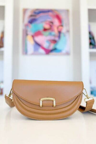 Fame Buckle Closure Crescent Faux Leather Crossbody Bag - 1985 the VAULT Boutique