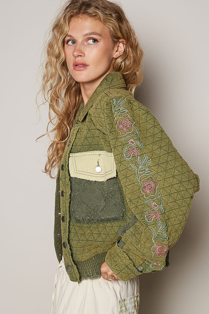 POL Embroidered Sleeve Raw Edge Quilted Jacket - 1985 the VAULT Boutique