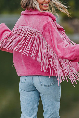 Fringed Zip Up Fleece Jacket - 1985 the VAULT Boutique