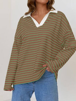 Mandy Striped Johnny Collar Long Sleeve Sweatshirt - 1985 the VAULT Boutique