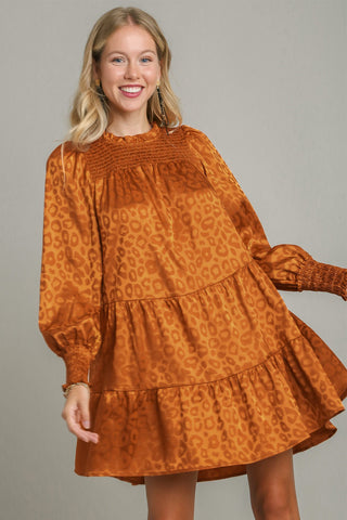 Umgee Smocked Leopard Long Sleeve Tiered Dress - 1985 the VAULT Boutique