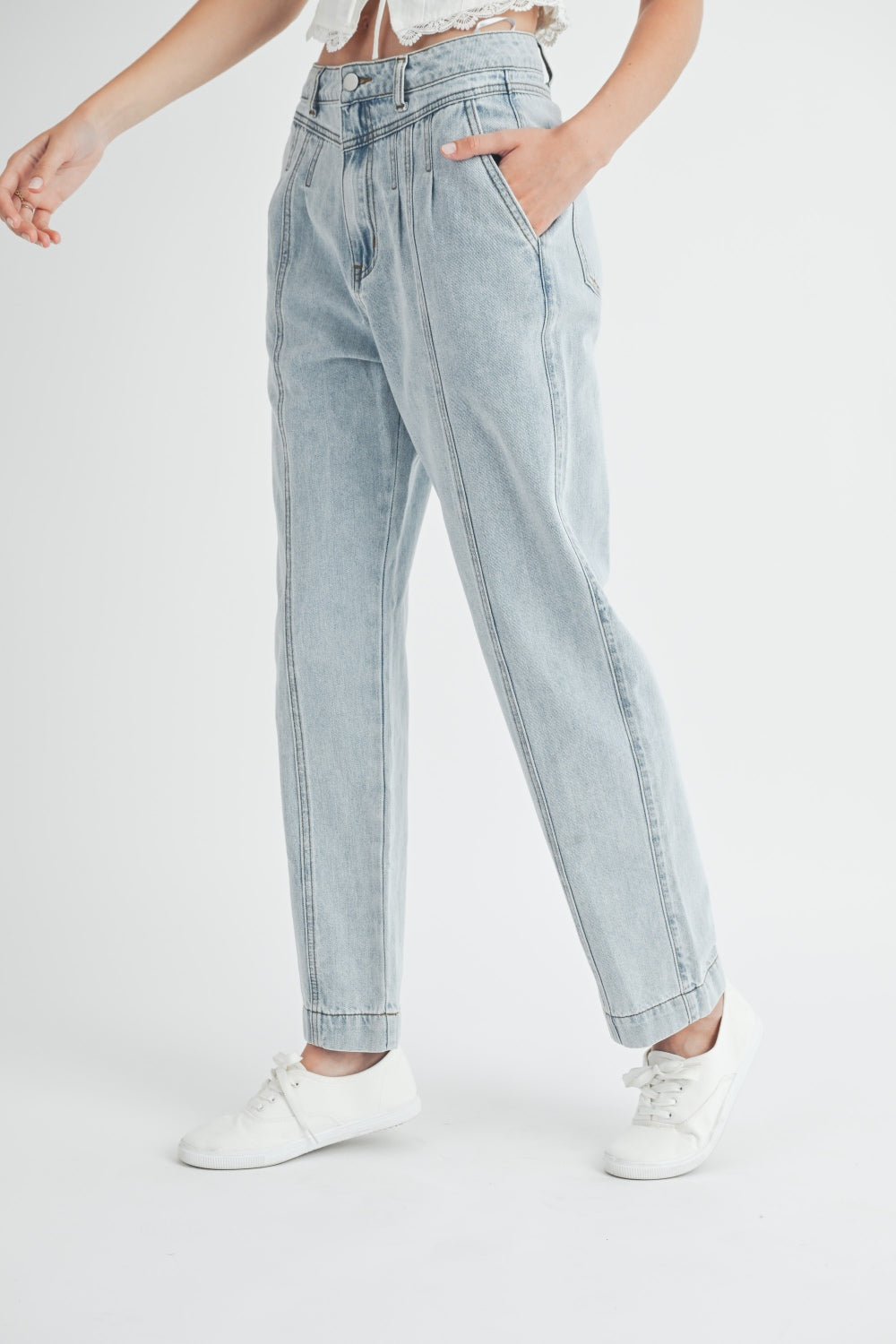 MABLE Pleated Front Detail Straight Jeans - 1985 the VAULT Boutique