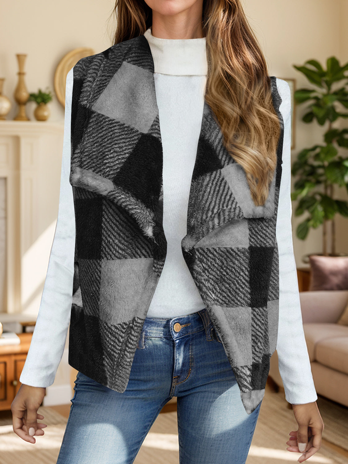 Plaid Open Front Vest Coat - 1985 the VAULT Boutique