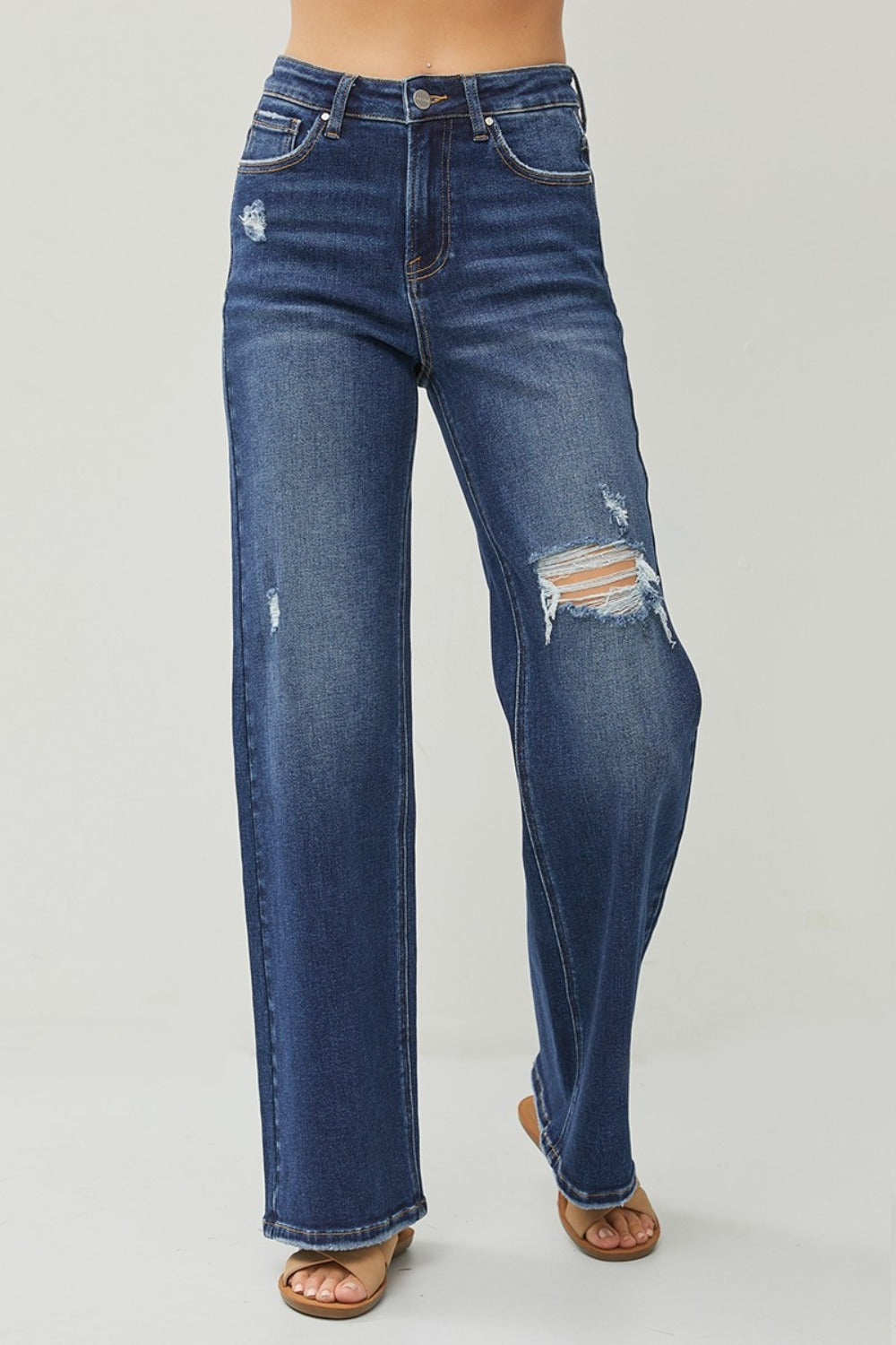 RISEN Full Size High Rise Distressed Wide Leg Jeans - 1985 the VAULT Boutique