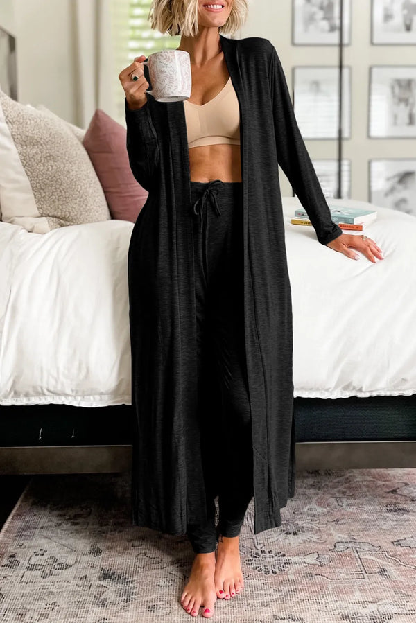 Open Front Long Sleeve Cardigan and Pants Lounge Set - 1985 the VAULT Boutique