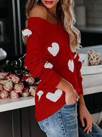 Heart Scoop Neck Long Sleeve Sweater - 1985 the VAULT Boutique