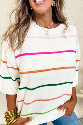 Striped Half Sleeve Drop Shoulder Sweater - 1985 the VAULT Boutique