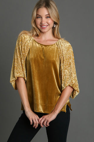 Umgee Round Neck Leopard Balloon Sleeve Velvet Top - 1985 the VAULT Boutique