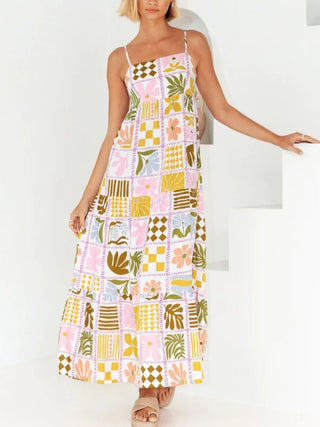 Cutout Printed Square Neck Maxi Cami Dress - 1985 the VAULT Boutique