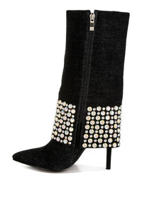 Mike Drop Diamante & Rhinestones Denim Boots - 1985 the VAULT Boutique