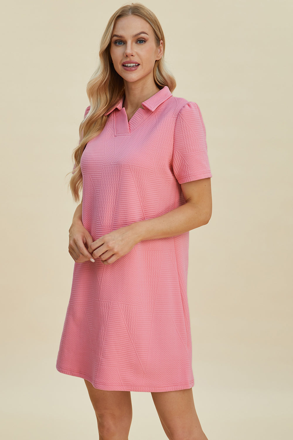 Double Take Full Size Texture Short Sleeve Dress - 1985 the VAULT Boutique