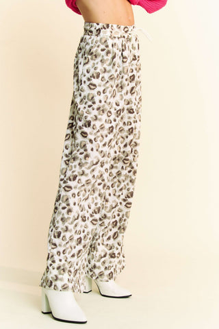 Davi & Dani Drawstring Leopard Wide Leg Pants - 1985 the VAULT Boutique