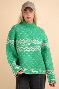 VERY J Christmas Element Mock Neck Long Sleeve Sweater - 1985 the VAULT Boutique