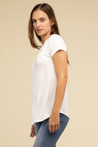 Basic Flowy Round Hem Rayon Short Sleeve Top - 1985 the VAULT Boutique