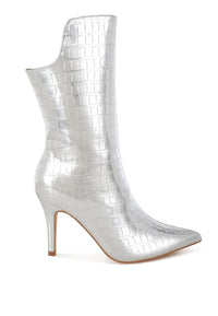 Kultrus Croco Stiletto Heel Mid-Calf Boots - 1985 the VAULT Boutique