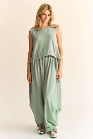 Davi & Dani Drawstring Hem Round Neck Tank and Pants Set - 1985 the VAULT Boutique