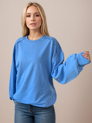 Exposed Seam Round Neck Long Sleeve Sweatshirt - 1985 the VAULT Boutique