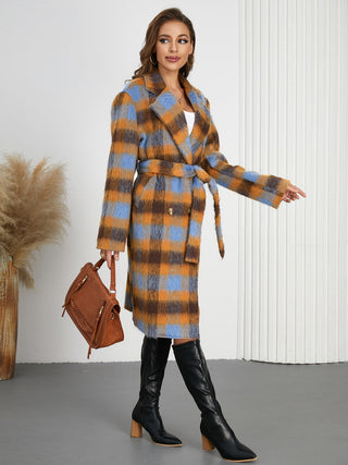 Tied Plaid Collared Neck Coat - 1985 the VAULT Boutique