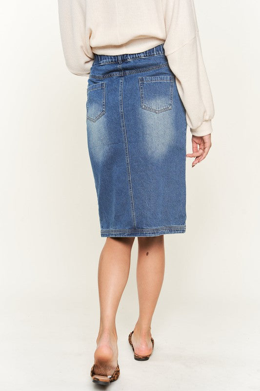 Denim Button Down Front Midi Skirt - 1985 the VAULT Boutique