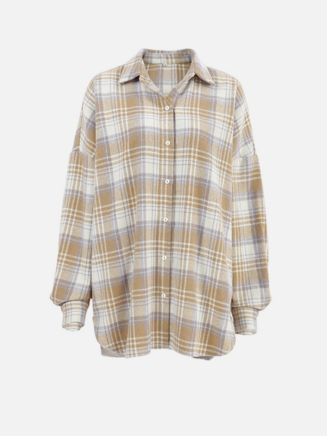 Plaid Collared Neck Dropped Shoulder Shirt - 1985 the VAULT Boutique