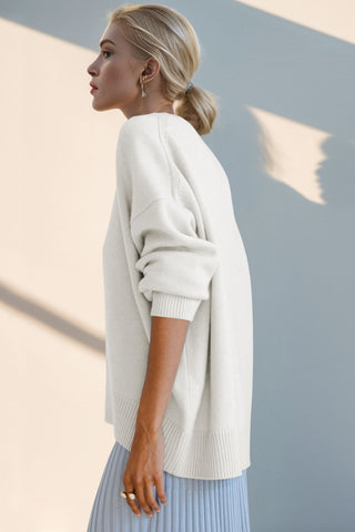 Basic Bae Round Neck Dropped Shoulder Sweater - 1985 the VAULT Boutique