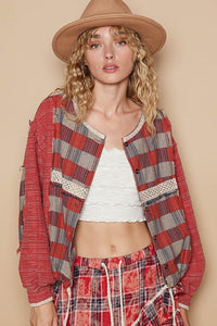 POL Round Neck Long Sleeve Plaid Shirt - 1985 the VAULT Boutique