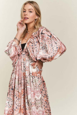 ADORA Printed V-Neck Batwing Sleeve Dress - 1985 the VAULT Boutique