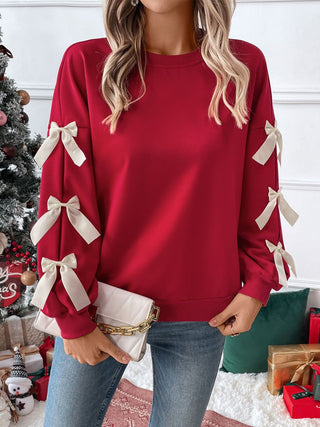 Perfee Bow Round Neck Long Sleeve Sweatshirt - 1985 the VAULT Boutique