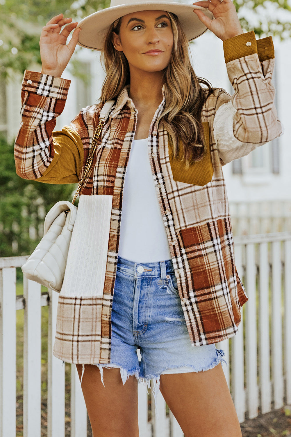 Double Take Plaid Color Block Dropped Shoulder Shacket - 1985 THE VAULT