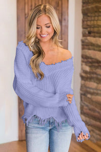 Frayed Hem Dropped Shoulder Sweater - 1985 the VAULT Boutique