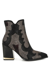 Zarka Rhinestones Embellished Block Heel Boots - 1985 the VAULT Boutique