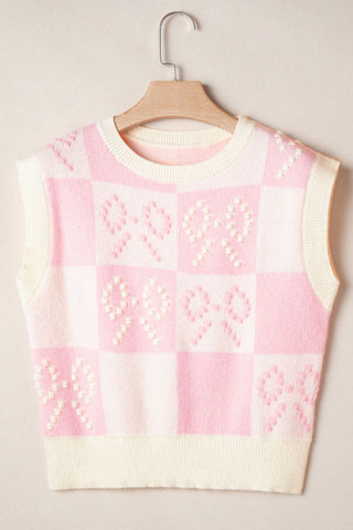 Bow Checkered Round Neck Sweater Vest - 1985 the VAULT Boutique