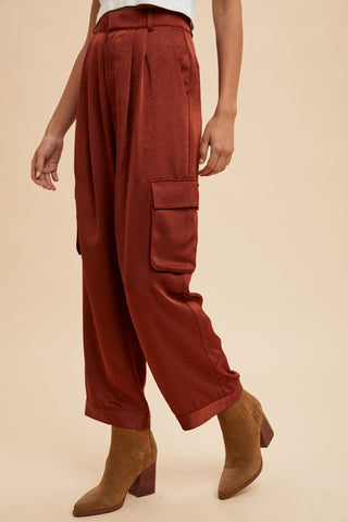 Annie Wear Wide Leg Cargo Satin Pants - 1985 the VAULT Boutique