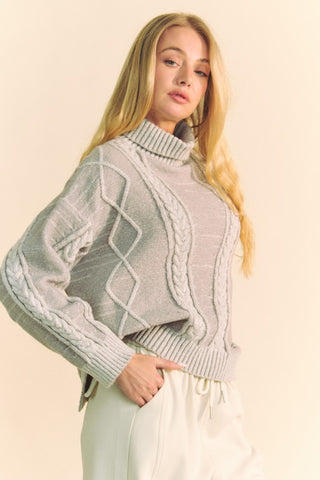 Davi & Dani Cable-Knit Turtleneck Dropped Shoulder Sweater - 1985 the VAULT Boutique