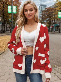 Heart Button Up Dropped Shoulder Long Sleeve Cardigan - 1985 the VAULT Boutique