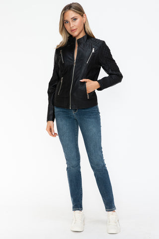 Snobbish Faux Leather Zip Up Mock Neck Jacket - 1985 the VAULT Boutique