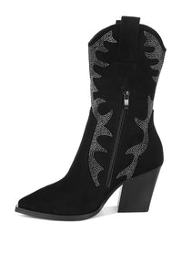 Rambler Rhinestones Embellished Calf Boots - 1985 the VAULT Boutique