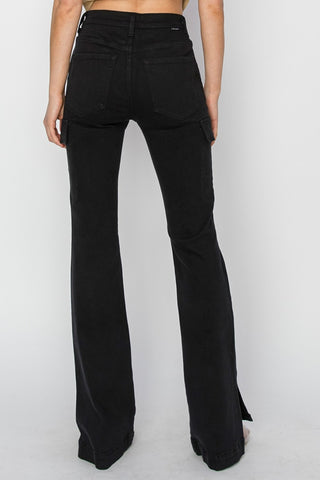 RISEN Full Size High Rise Side Slit Cargo Bootcut Jeans - 1985 the VAULT Boutique