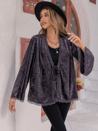 Tied Lace Detail Long Sleeve Cardigan - 1985 the VAULT Boutique