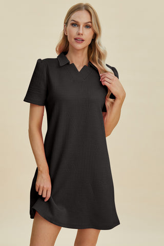 Double Take Full Size Texture Short Sleeve Dress - 1985 the VAULT Boutique