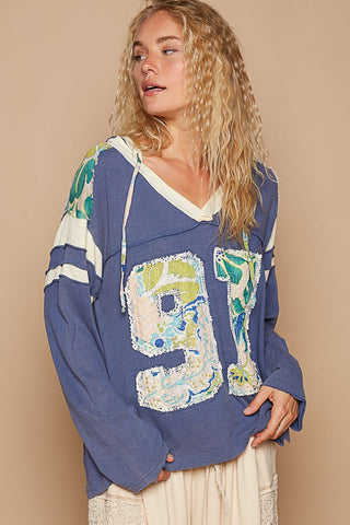 POL Exposed Seam Number Patch V-Neck Hooded Top - 1985 the VAULT Boutique