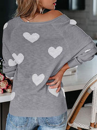 Heart Scoop Neck Long Sleeve Sweater - 1985 the VAULT Boutique