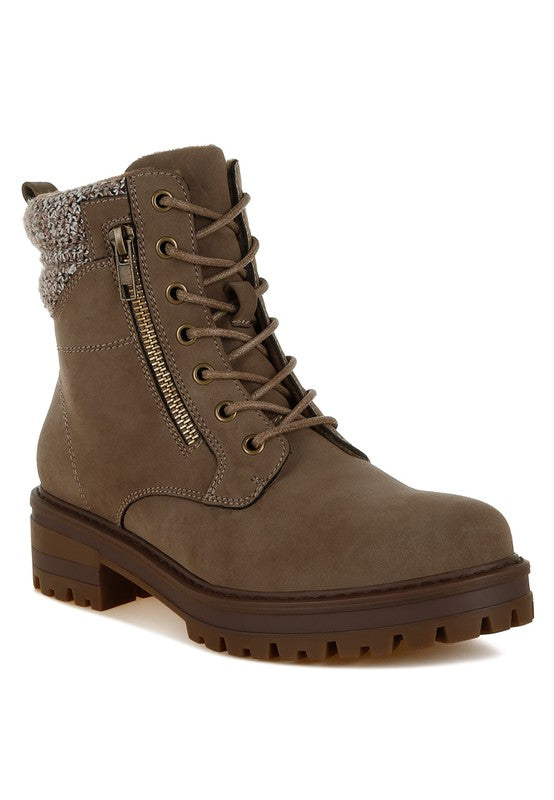 Mahisha Knitted Collar Zip-Up Hiker Boots - 1985 the VAULT Boutique