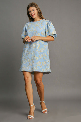 Umgee Floral Jacquard Puff Sleeve Mini Dress - 1985 the VAULT Boutique