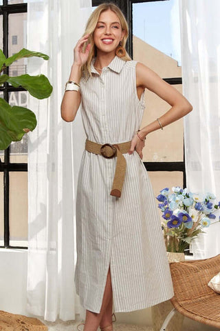 ADORA Striped Button Down Sleeveless Midi Dress - 1985 the VAULT Boutique