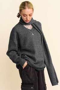 Davi & Dani V-Neck Dropped Shoulder Sweater with Scarf Set - 1985 the VAULT Boutique