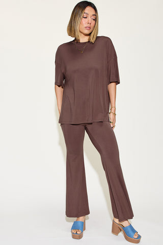 Basic Bae Full Size Bamboo Drop Shoulder T-Shirt and Flare Pants Set - 1985 the VAULT Boutique