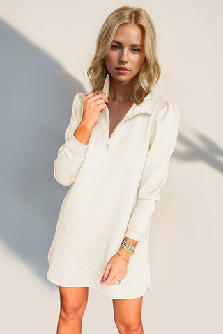 Double Take Textured Quarter Zip Long Sleeve Dress - 1985 the VAULT Boutique